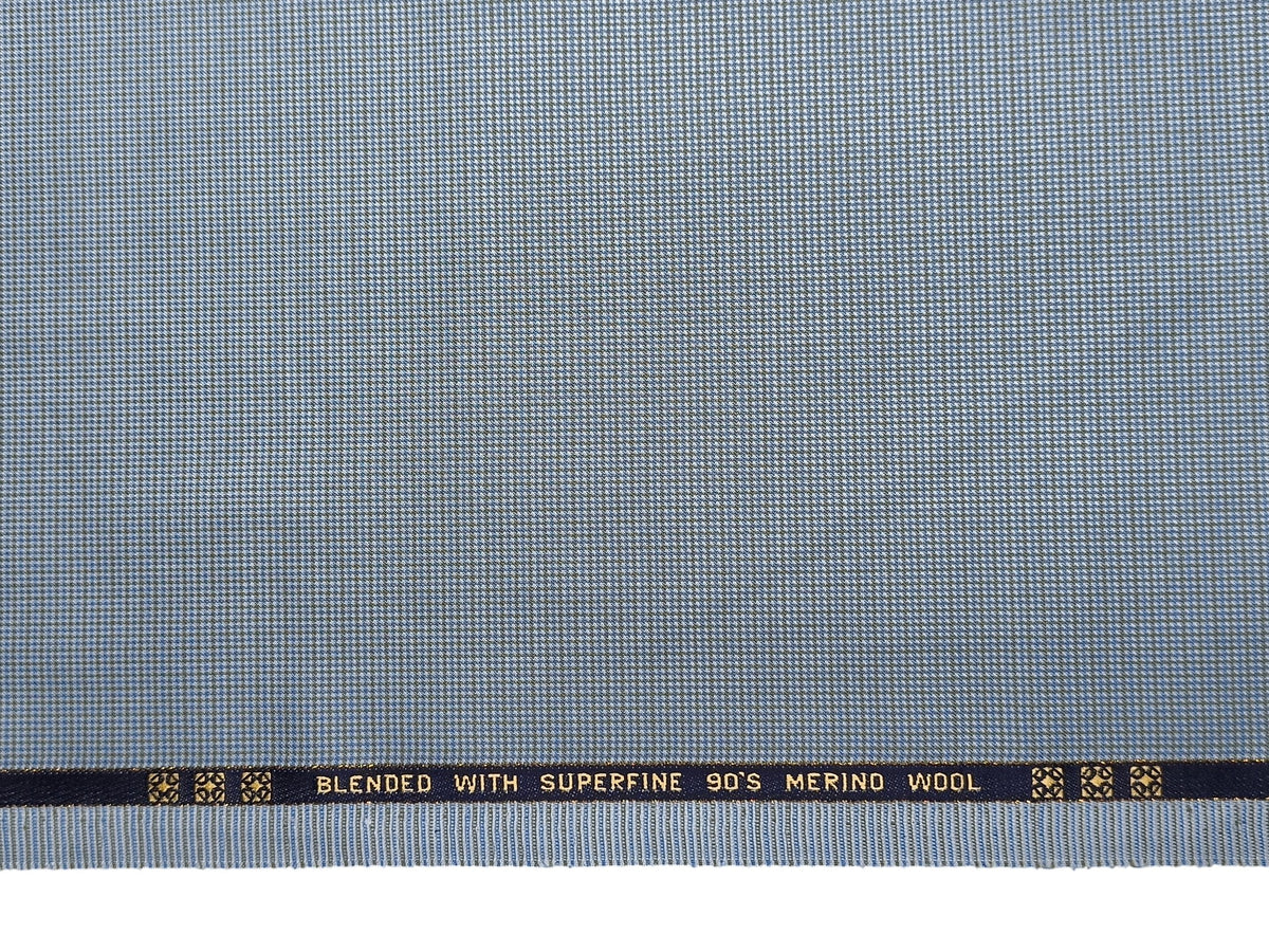 Georgia Gullini Italy Super 90s Superfine Merino Wool Blended Premium Suiting Fabric (Light Blue, Microchecks)