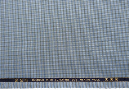Georgia Gullini Italy Super 90s Superfine Merino Wool Blended Premium Suiting Fabric (Light Blue, Microchecks)