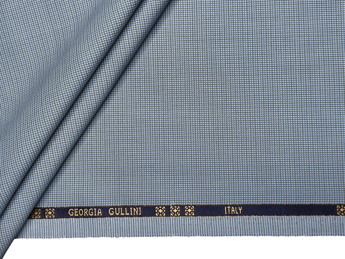 Georgia Gullini Italy Super 90s Superfine Merino Wool Blended Premium Suiting Fabric (Light Blue, Microchecks)
