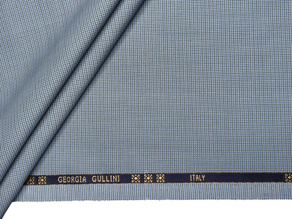 Georgia Gullini Italy Super 90s Superfine Merino Wool Blended Premium Suiting Fabric (Light Blue, Microchecks)