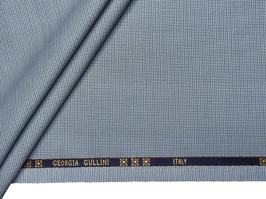 Georgia Gullini Italy Super 90s Superfine Merino Wool Blended Premium Suiting Fabric (Light Blue, Microchecks)
