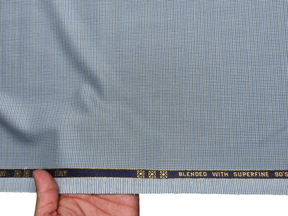 Georgia Gullini Italy Super 90s Superfine Merino Wool Blended Premium Suiting Fabric (Light Blue, Microchecks)