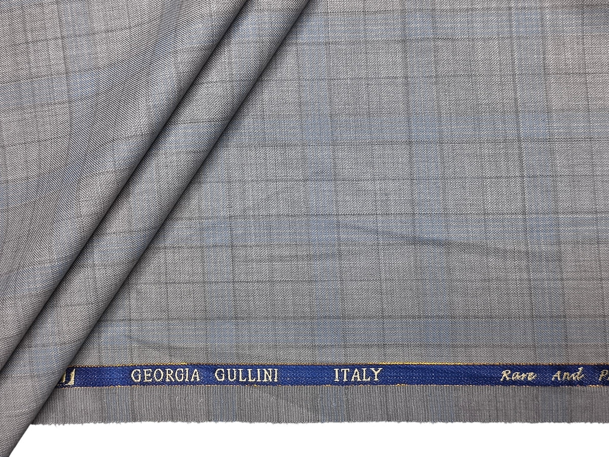 Georgia Gullini Italy Urbane Collection 70% Wool Super 120s Premium Suiting Fabric (Light Grey & Blue, Checks)