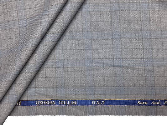 Georgia Gullini Italy Urbane Collection 70% Wool Super 120s Premium Suiting Fabric (Light Grey & Blue, Checks)