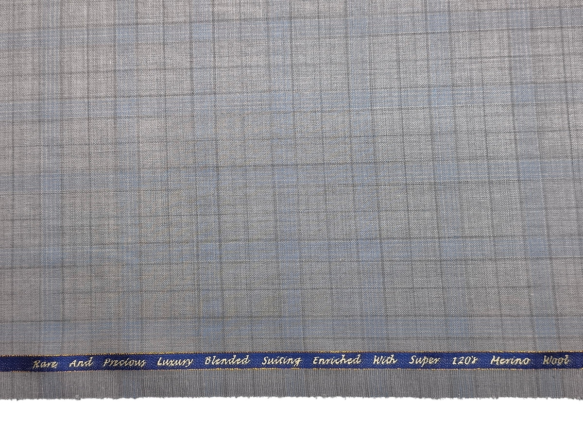 Georgia Gullini Italy Urbane Collection 70% Wool Super 120s Premium Suiting Fabric (Light Grey & Blue, Checks)