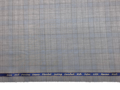 Georgia Gullini Italy Urbane Collection 70% Wool Super 120s Premium Suiting Fabric (Light Grey & Blue, Checks)