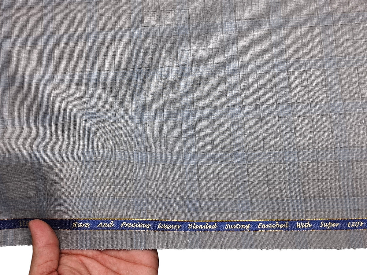 Georgia Gullini Italy Urbane Collection 70% Wool Super 120s Premium Suiting Fabric (Light Grey & Blue, Checks)