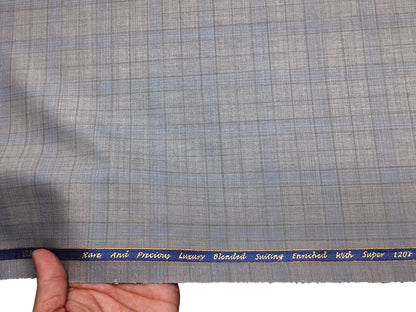 Georgia Gullini Italy Urbane Collection 70% Wool Super 120s Premium Suiting Fabric (Light Grey & Blue, Checks)