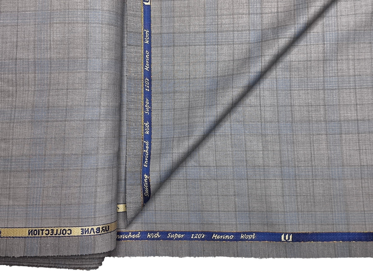 Georgia Gullini Italy Urbane Collection 70% Wool Super 120s Premium Suiting Fabric (Light Grey & Blue, Checks)