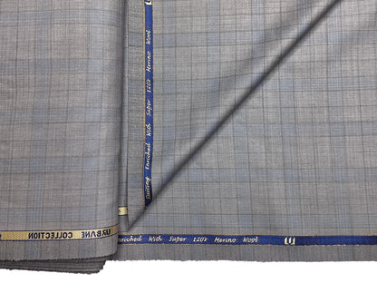 Georgia Gullini Italy Urbane Collection 70% Wool Super 120s Premium Suiting Fabric (Light Grey & Blue, Checks)
