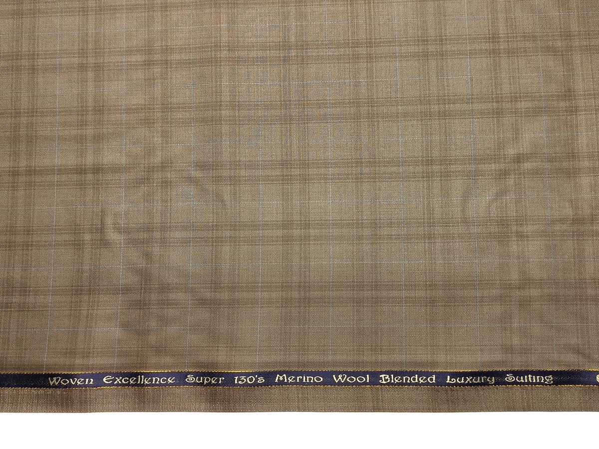Georgia Gullini Italy Opulent Super 130s Merino Wool Blended Premium Suiting Fabric (Light Brown , Checks)