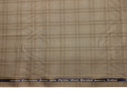 Georgia Gullini Italy Opulent Super 130s Merino Wool Blended Premium Suiting Fabric (Light Brown , Checks)