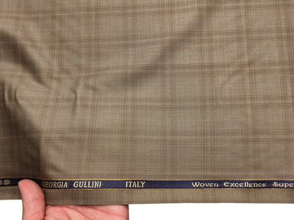 Georgia Gullini Italy Opulent Super 130s Merino Wool Blended Premium Suiting Fabric (Light Brown , Checks)