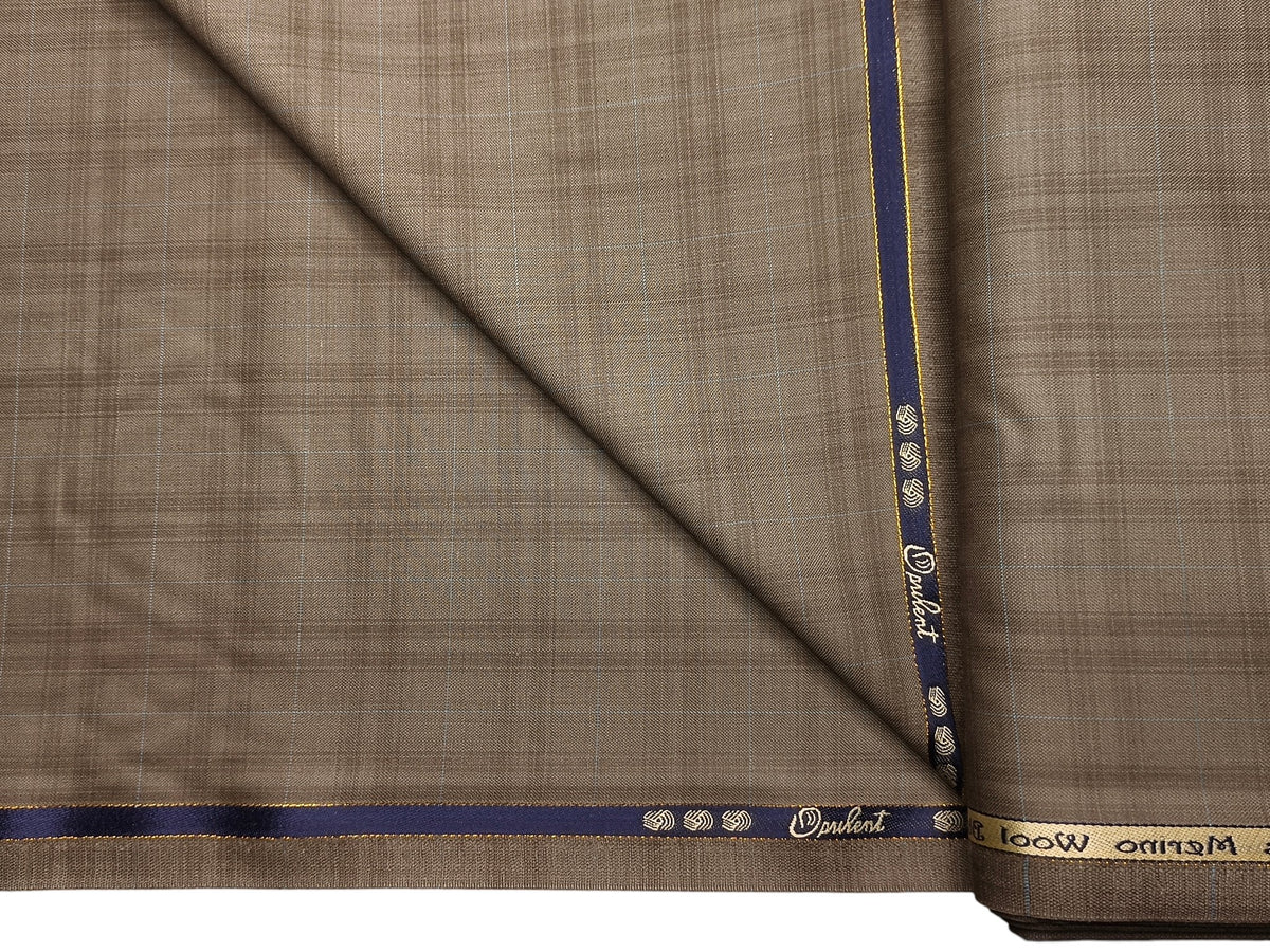 Georgia Gullini Italy Opulent Super 130s Merino Wool Blended Premium Suiting Fabric (Light Brown , Checks)
