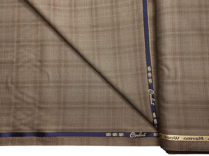 Georgia Gullini Italy Opulent Super 130s Merino Wool Blended Premium Suiting Fabric (Light Brown , Checks)