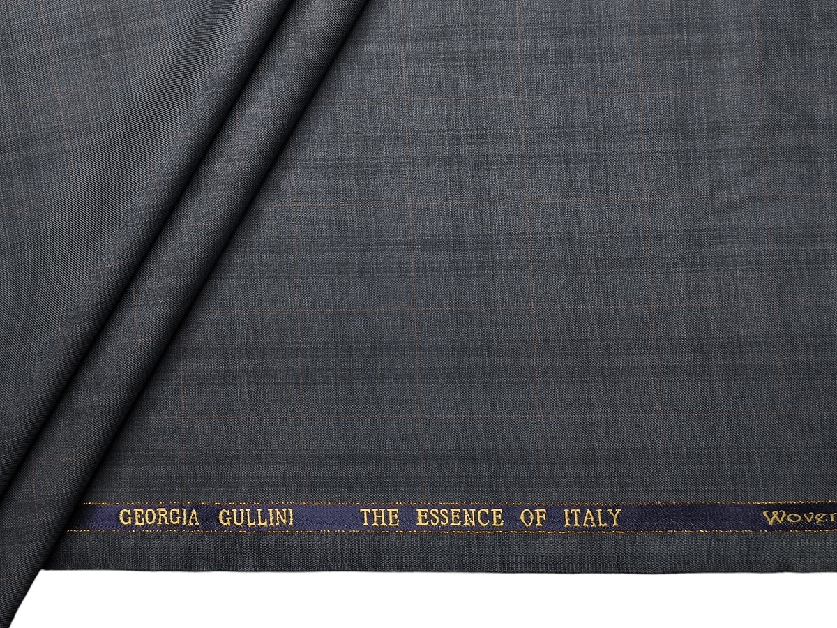 Georgia Gullini Italy Opulent Super 130s Merino Wool Blended Premium Suiting Fabric (Steel Grey , Checks)