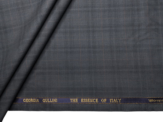 Georgia Gullini Italy Opulent Super 130s Merino Wool Blended Premium Suiting Fabric (Steel Grey , Checks)