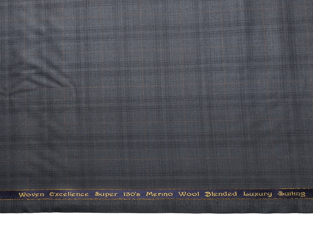 Georgia Gullini Italy Opulent Super 130s Merino Wool Blended Premium Suiting Fabric (Steel Grey , Checks)