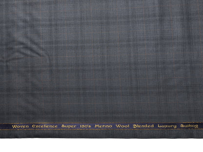 Georgia Gullini Italy Opulent Super 130s Merino Wool Blended Premium Suiting Fabric (Steel Grey , Checks)