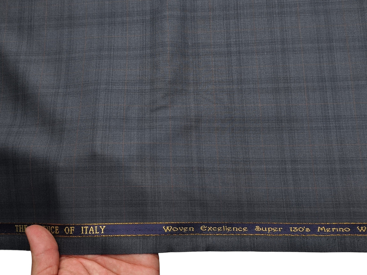 Georgia Gullini Italy Opulent Super 130s Merino Wool Blended Premium Suiting Fabric (Steel Grey , Checks)