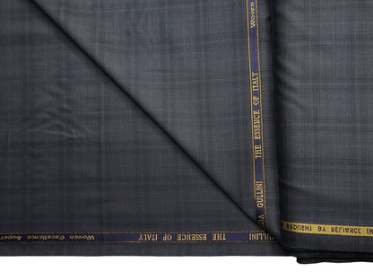 Georgia Gullini Italy Opulent Super 130s Merino Wool Blended Premium Suiting Fabric (Steel Grey , Checks)