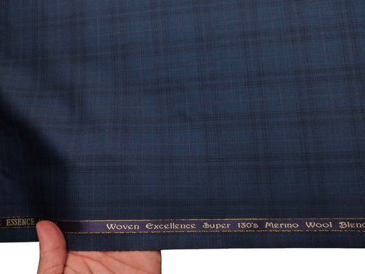 Georgia Gullini Italy Opulent Super 130s Merino Wool Blended Premium Suiting Fabric (Midnight Blue, Checks)