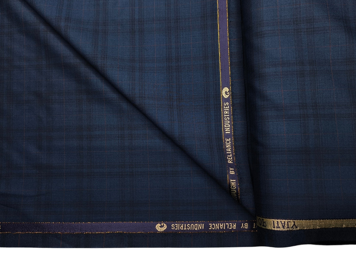 Georgia Gullini Italy Opulent Super 130s Merino Wool Blended Premium Suiting Fabric (Midnight Blue, Checks)