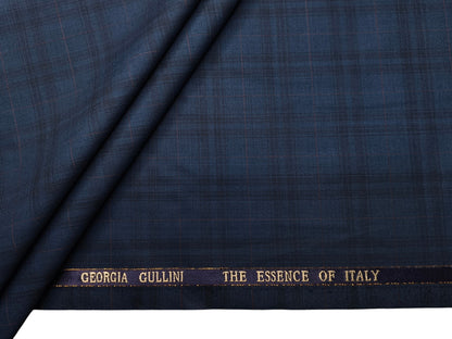Georgia Gullini Italy Opulent Super 130s Merino Wool Blended Premium Suiting Fabric (Midnight Blue, Checks)