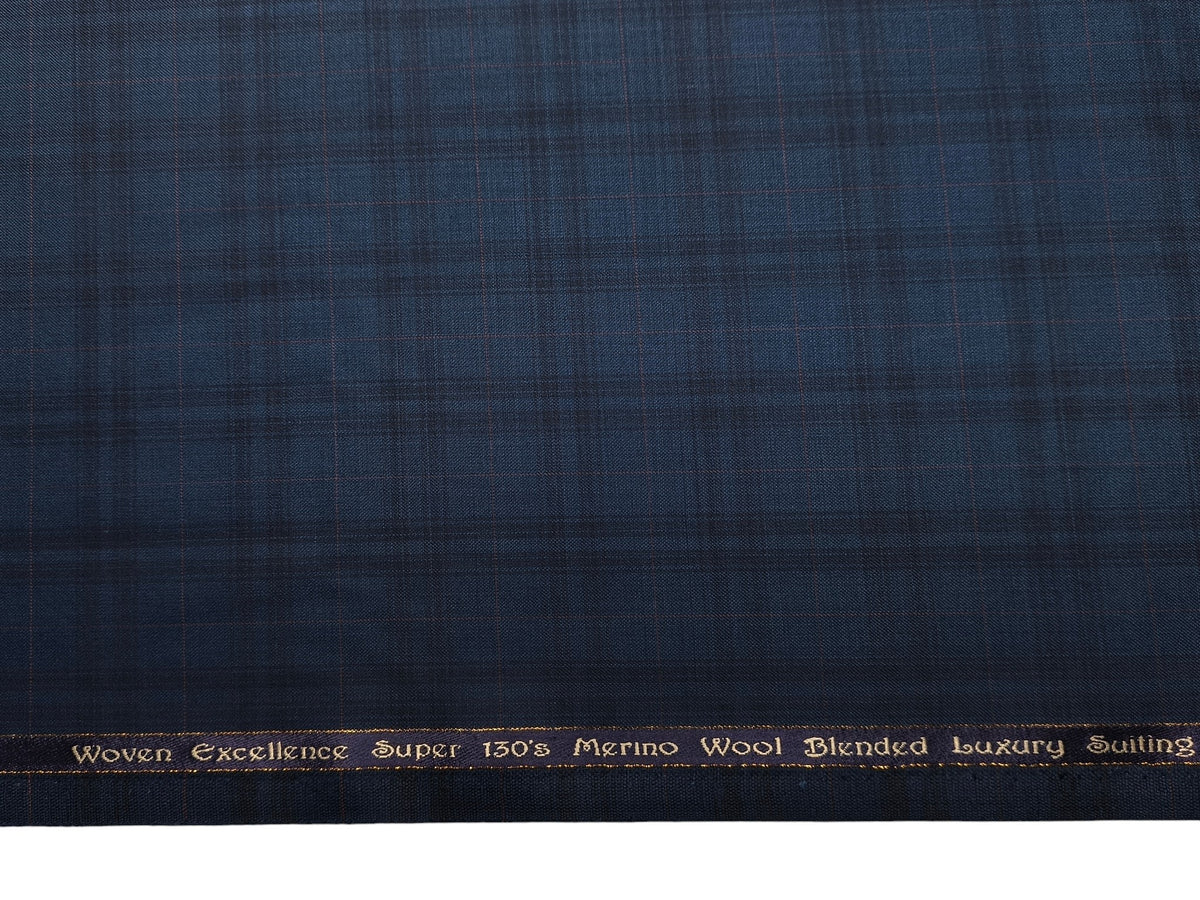 Georgia Gullini Italy Opulent Super 130s Merino Wool Blended Premium Suiting Fabric (Midnight Blue, Checks)