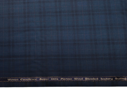 Georgia Gullini Italy Opulent Super 130s Merino Wool Blended Premium Suiting Fabric (Midnight Blue, Checks)