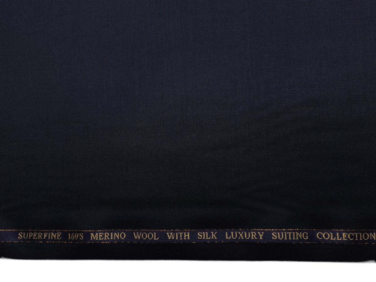 Georgia Gullini Italy Re Della Moda Super 160s Merino Wool Silk Blended Premium Suiting Fabric (Navy Blue, Plain)