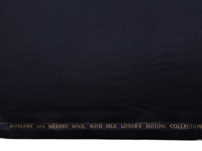 Georgia Gullini Italy Re Della Moda Super 160s Merino Wool Silk Blended Premium Suiting Fabric (Navy Blue, Plain)