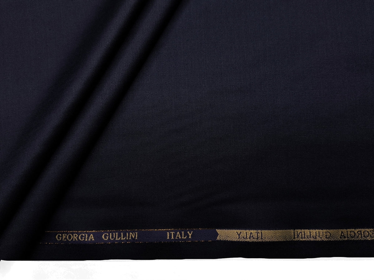 Georgia Gullini Italy Re Della Moda Super 160s Merino Wool Silk Blended Premium Suiting Fabric (Navy Blue, Plain)