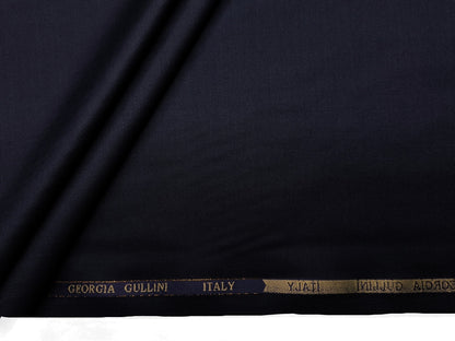 Georgia Gullini Italy Re Della Moda Super 160s Merino Wool Silk Blended Premium Suiting Fabric (Navy Blue, Plain)