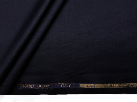Georgia Gullini Italy Re Della Moda Super 160s Merino Wool Silk Blended Premium Suiting Fabric (Navy Blue, Plain)