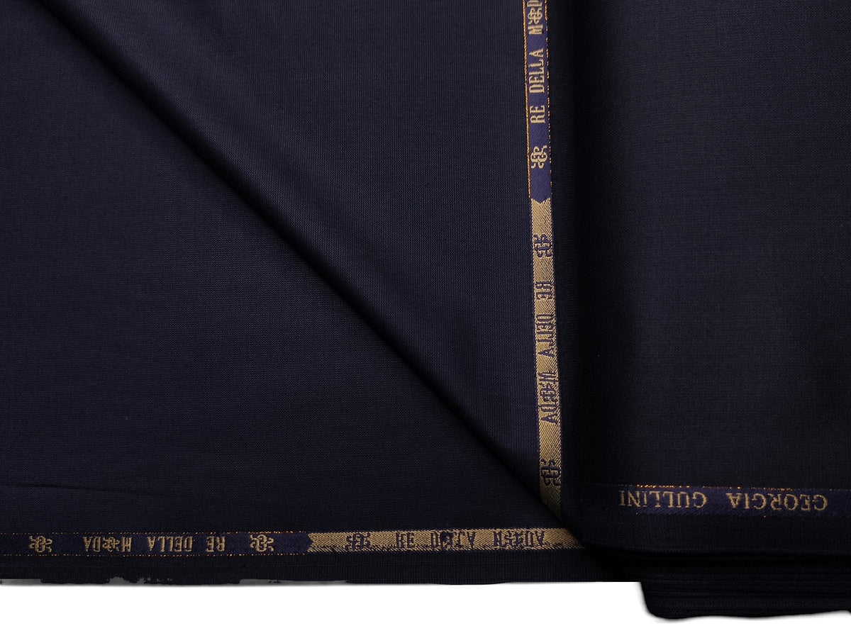 Georgia Gullini Italy Re Della Moda Super 160s Merino Wool Silk Blended Premium Suiting Fabric (Navy Blue, Plain)