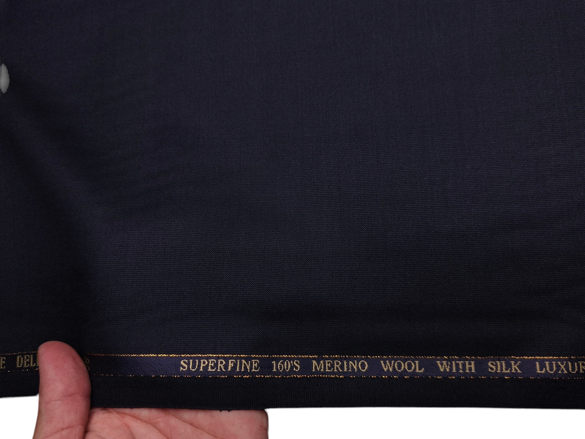 Georgia Gullini Italy Re Della Moda Super 160s Merino Wool Silk Blended Premium Suiting Fabric (Navy Blue, Plain)