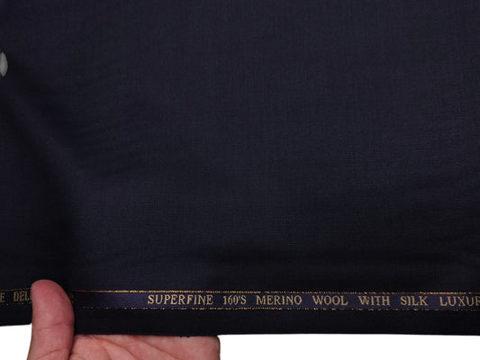 Georgia Gullini Italy Re Della Moda Super 160s Merino Wool Silk Blended Premium Suiting Fabric (Navy Blue, Plain)