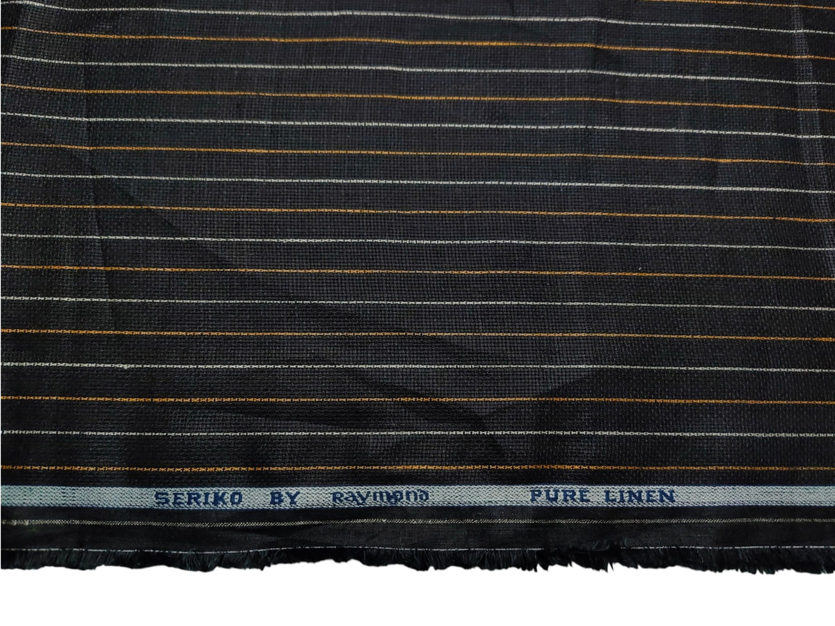 Raymond Seriko 100% Pure Linen Premium Jute Weave Shirting Fabric (Black, Pinstripes)