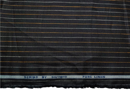 Raymond Seriko 100% Pure Linen Premium Jute Weave Shirting Fabric (Black, Pinstripes)
