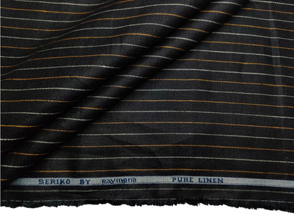 Raymond Seriko 100% Pure Linen Premium Jute Weave Shirting Fabric (Black, Pinstripes)