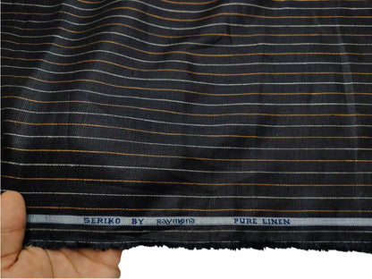 Raymond Seriko 100% Pure Linen Premium Jute Weave Shirting Fabric (Black, Pinstripes)