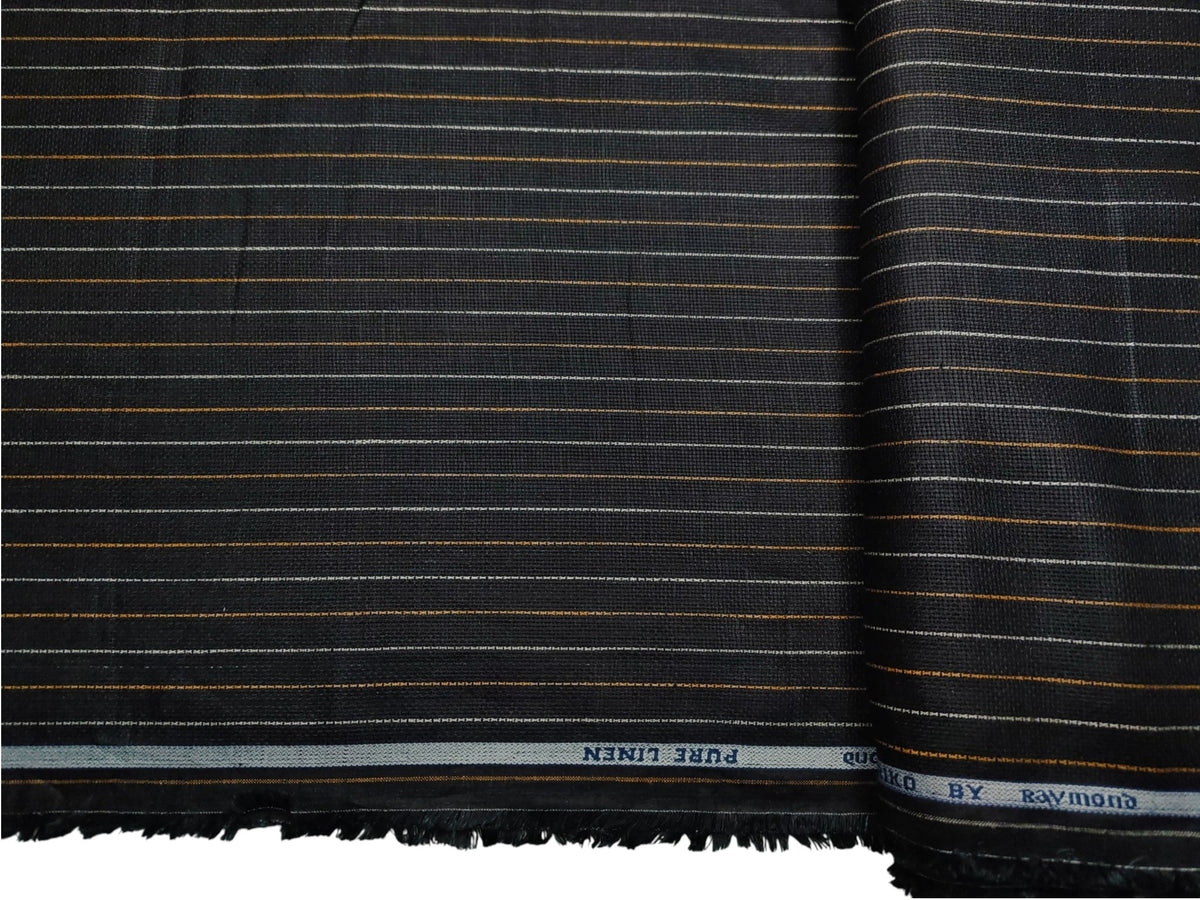 Raymond Seriko 100% Pure Linen Premium Jute Weave Shirting Fabric (Black, Pinstripes)