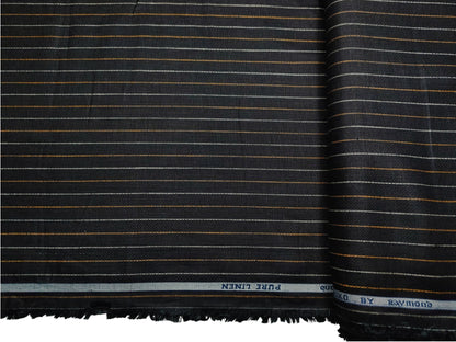 Raymond Seriko 100% Pure Linen Premium Jute Weave Shirting Fabric (Black, Pinstripes)