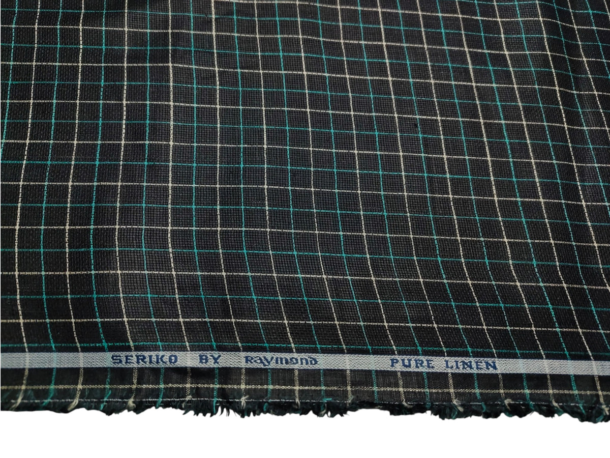 Raymond Seriko 100% Pure Linen Premium Jute Weave Shirting Fabric (Black, Checks)