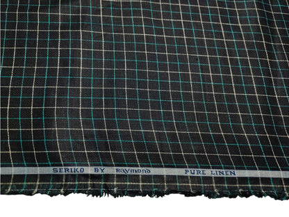 Raymond Seriko 100% Pure Linen Premium Jute Weave Shirting Fabric (Black, Checks)