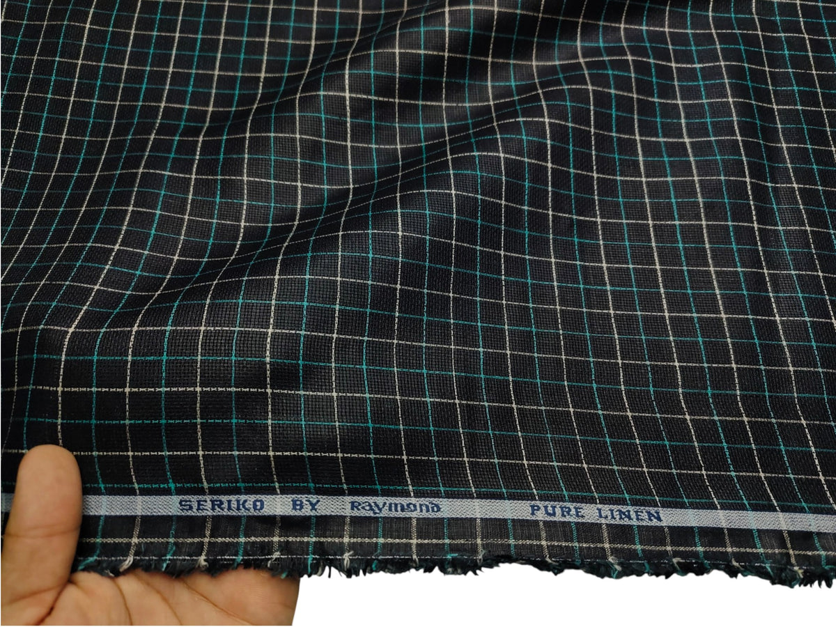 Raymond Seriko 100% Pure Linen Premium Jute Weave Shirting Fabric (Black, Checks)