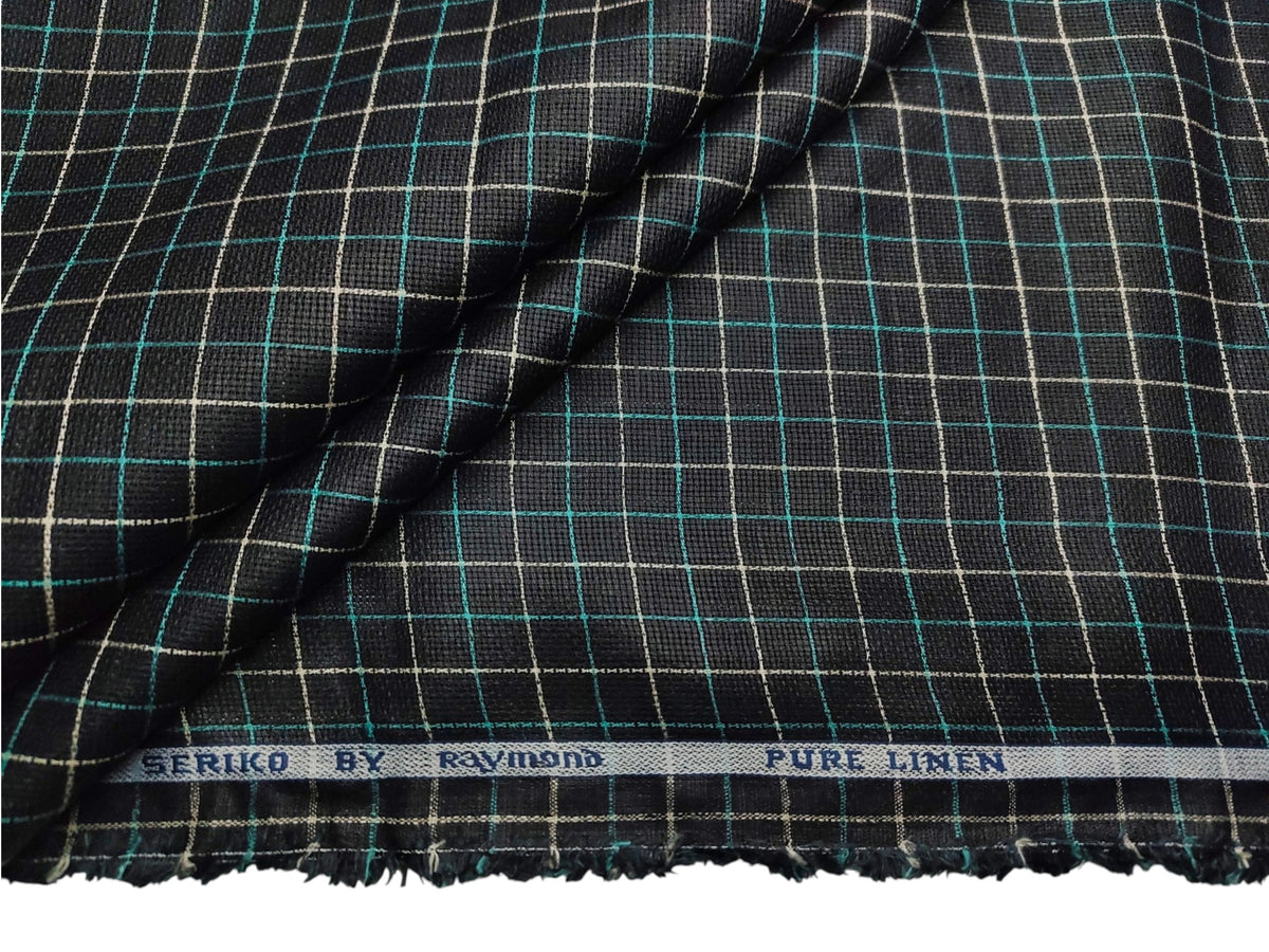 Raymond Seriko 100% Pure Linen Premium Jute Weave Shirting Fabric (Black, Checks)