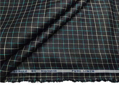 Raymond Seriko 100% Pure Linen Premium Jute Weave Shirting Fabric (Black, Checks)