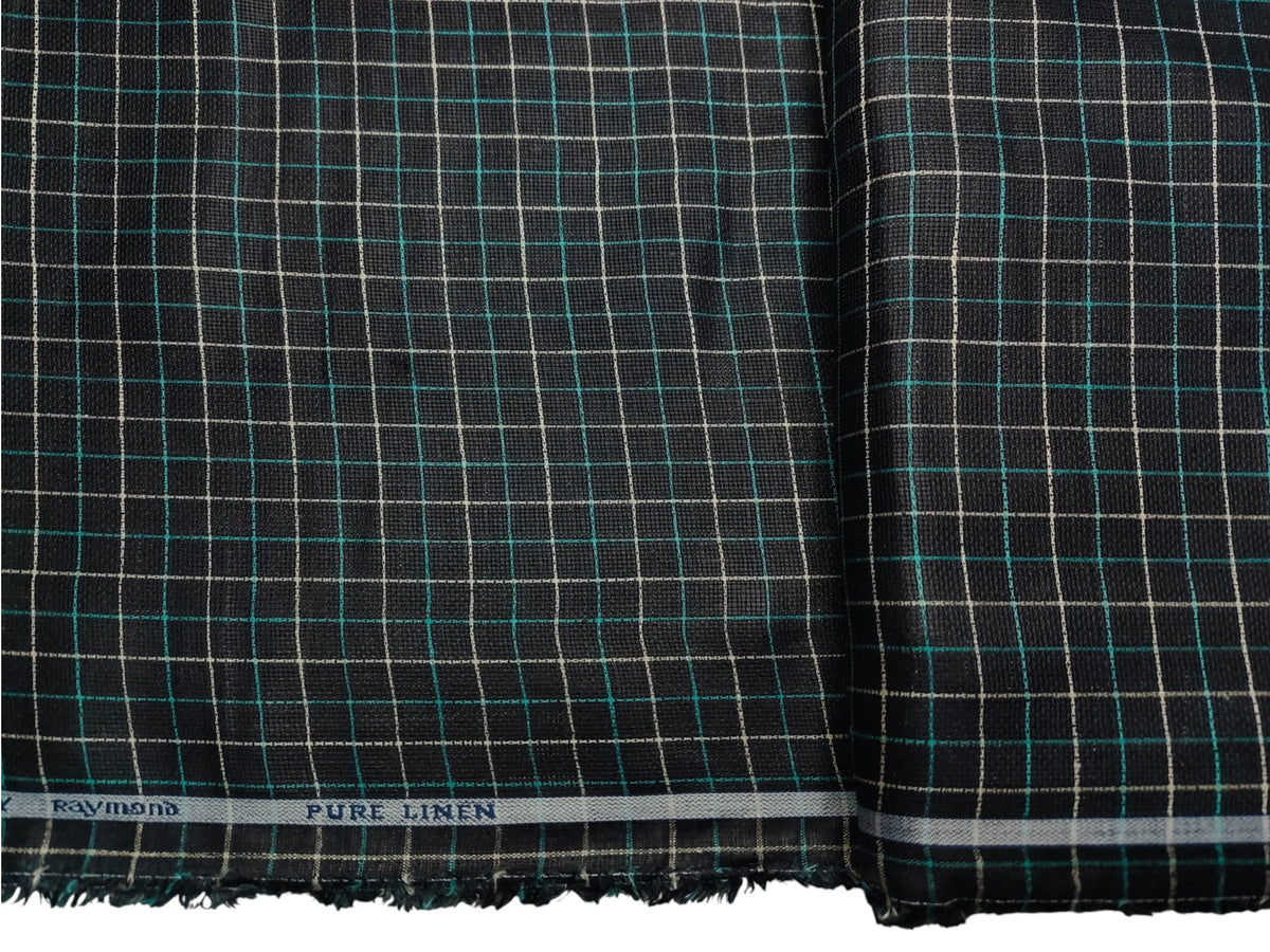 Raymond Seriko 100% Pure Linen Premium Jute Weave Shirting Fabric (Black, Checks)